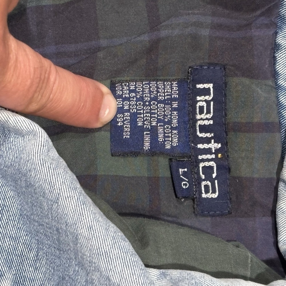 VTG Nautica Denim Barn Chore Jacket Mens large Plaid Lined Cotton Zip Up Coat - Picture 8 of 11